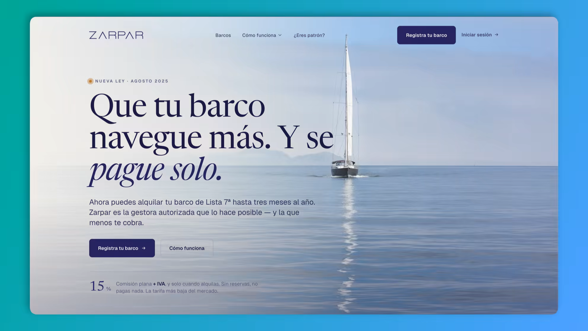 Nueva home de Zarpar con mensaje unificado